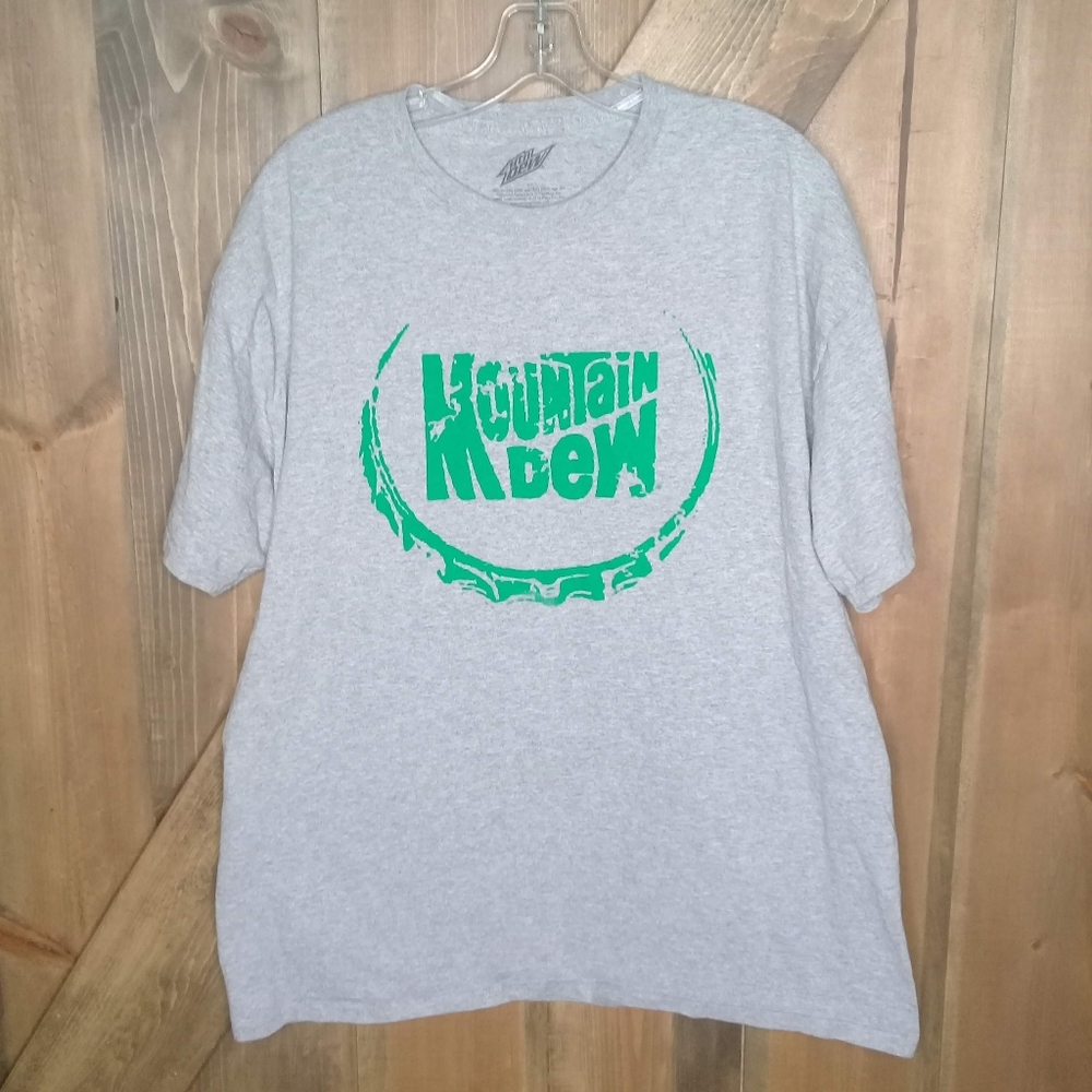 Mountain Dew Heather Grey Green Mountain Dew Logo Graphic Tee Sz XL